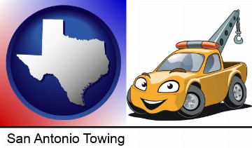 a yellow tow truck in San Antonio, TX