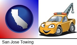 San Jose, California - a yellow tow truck